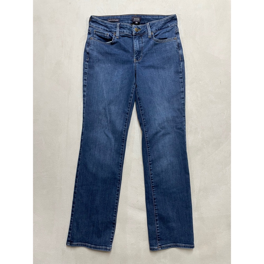 NYDJ Marilyn Straight Leg Jeans Blue Denim Petite 6P Stretch Mid Rise Slimming